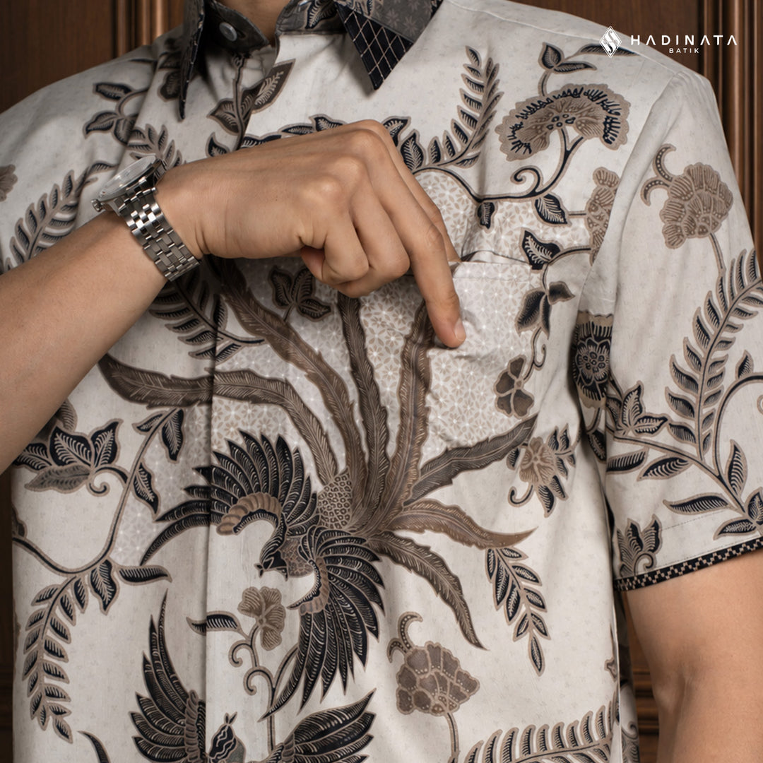 Hadinata Embroidery Batik Kemeja Pendek Syakala Cream