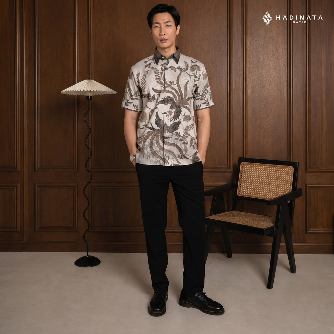 Hadinata Embroidery Batik Kemeja Pendek Syakala Cream