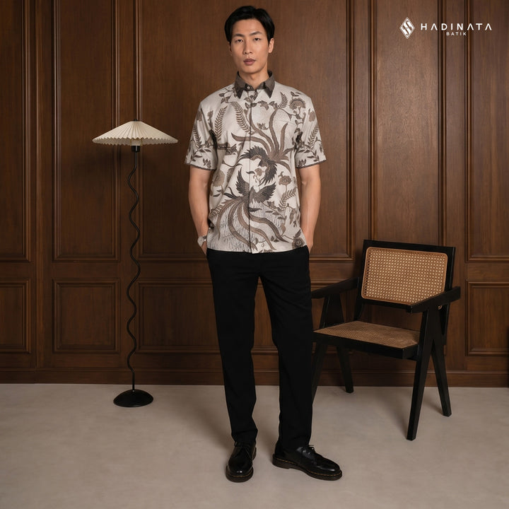 Hadinata Embroidery Batik Kemeja Pendek Syakala Cream