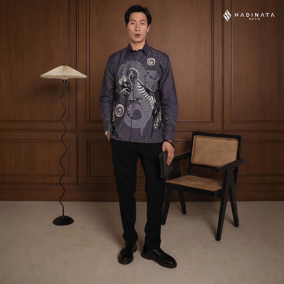 Hadinata Batik Embroidery Kemeja Batik Pria Lengan Panjang Furing Bilva Black