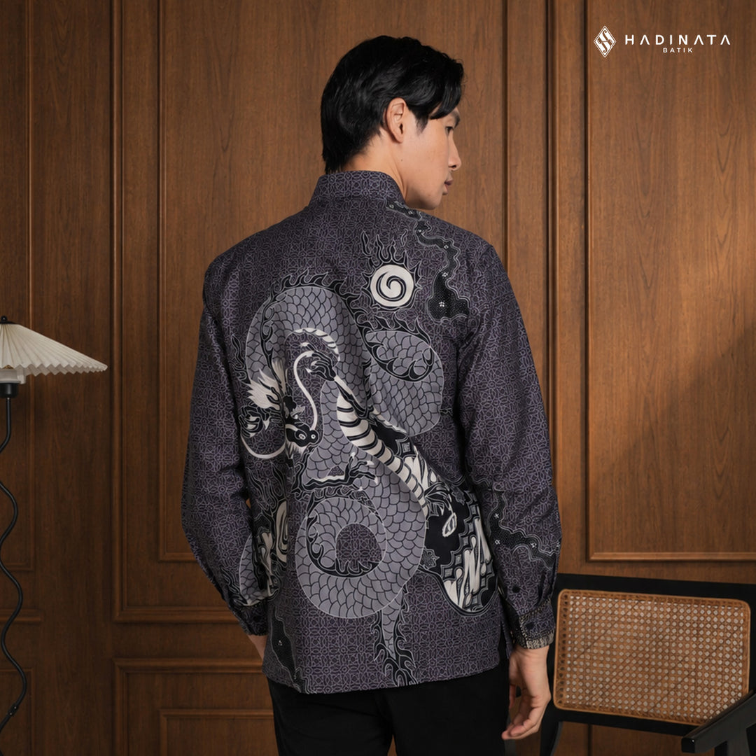 Hadinata Batik Embroidery Kemeja Batik Pria Lengan Panjang Furing Bilva Black